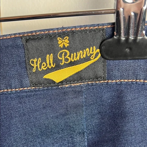 Hell Bunny Charlie Dark Blue Cuffed Capri Jeans Pants Rockabilly Pedal Pushers L - Picture 6 of 8